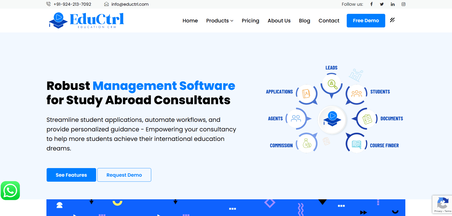 EduCtrl · Study abroad consultancy CRM